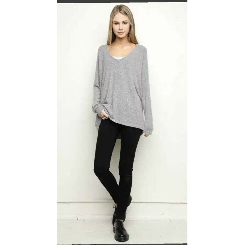 Brandy Melville Bobbie Grey Wool Blend Oversized V-Neck Sweater One Size soft